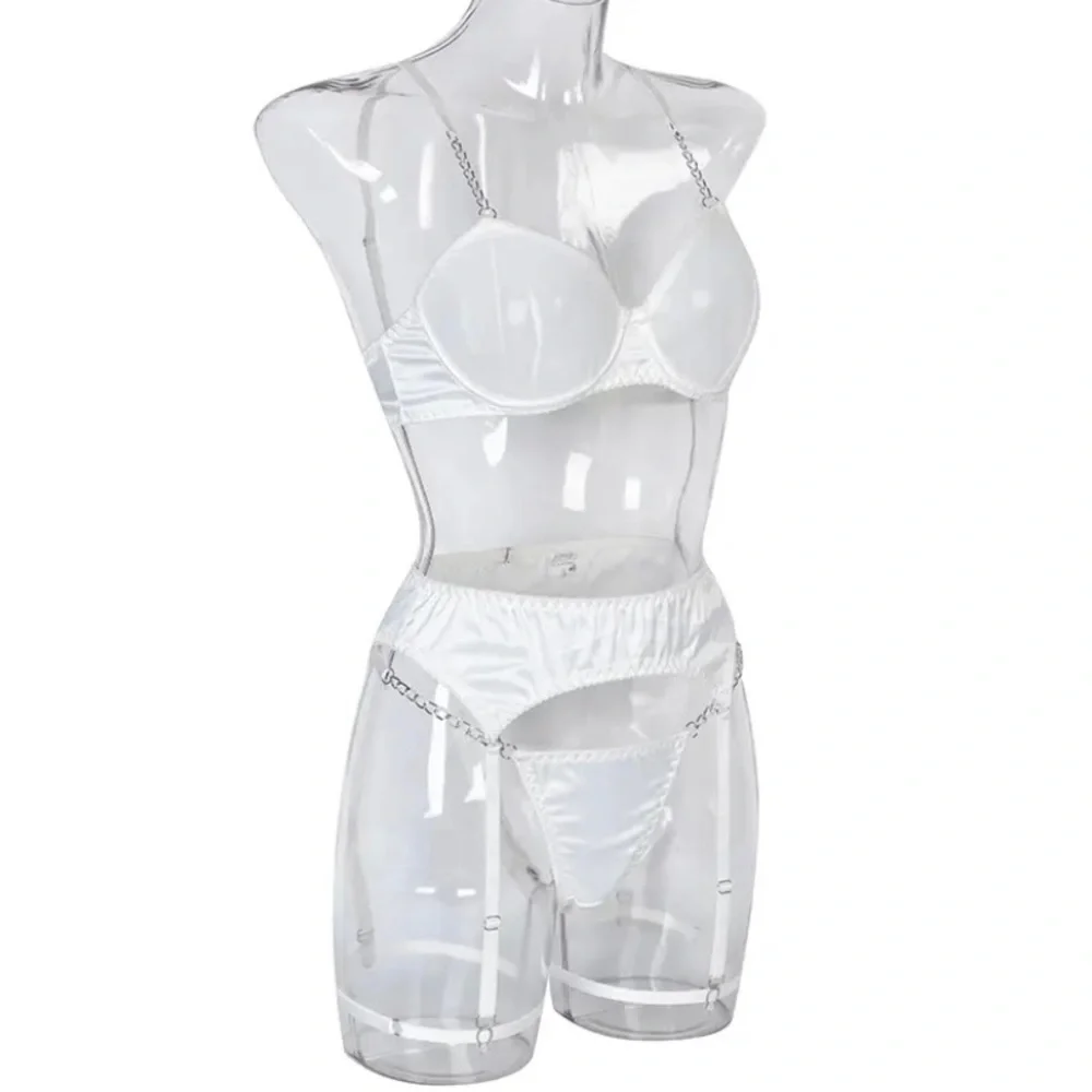 White mesh lingerie garter set w/chain Straps - Picture 9 of 9